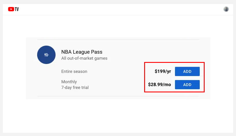 youtube tv nba league pass free trial