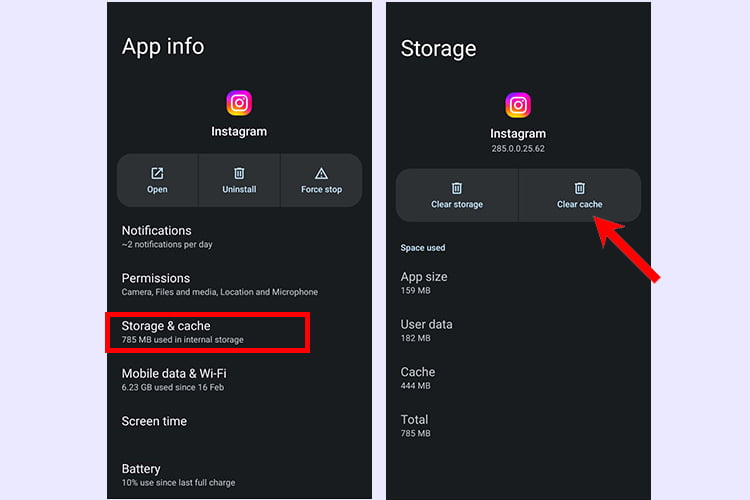 Clear the Cache on  Instagram